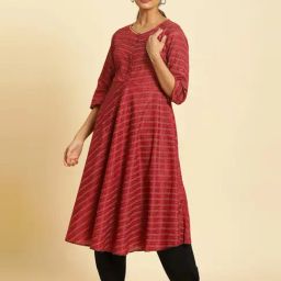 W Red Printed Fit & Flare Kurta-image-54