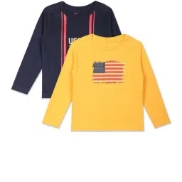 U.S. Polo Assn. Kids Yellow & Navy Cotton Printed Full Sleeves T-Shirt (Pack of 2)-image-70