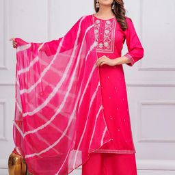 Meeranshi Women Ethnic Motifs Embroidered Regular Thread Work Kurta with Palazzos & With Dupatta-picture-11