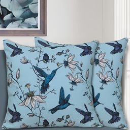 HOME COLORS.IN Blue & Grey Set of 2 Floral Square Cushion Covers-31