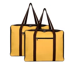 Kuber Industries Set Of 2 Yellow & Brown Solid Lightweight Foldable Rexine Jumbo Under Bed Storage Bag-84