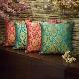 RoyalDeco Red & Green 4 Pieces Ethnic Motifs Square Cushion Covers-image-89
