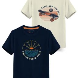HELLCAT Kids Off White & Navy Printed T-Shirt (Pack Of 2)-picture-6