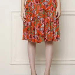 GRACIT Printed Flared Knee Length Skirt With Inner Short-image-46