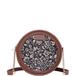 ZOUK Black Printed Small Round Sling Handbag-image-0