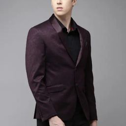 V Dot Maroon Skinny Fit Printed Blazer-image-14