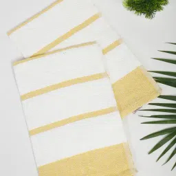 Fabindia Home Kani White & Yellow Cotton Towel Set - Set Of 2-image-92