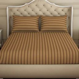 Spaces Stripes Brown Cotton Double Bedsheet with 2 Pillow Covers-image-73