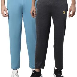 Vimal Jonney Charcoal & Blue Cotton Lounge Pants - Pack of 2-image-100