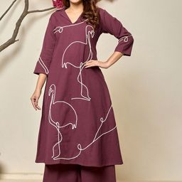ADAA JAIPUR Quirky Printed Pure Cotton A-line Kurta With Trousers-16