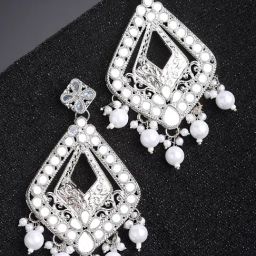 Karatcart Silver Plated Mirror Dangler Earrings for Women-16