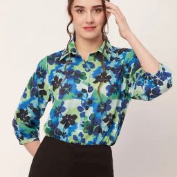 Moomaya Blue & Green Floral Print Shirt-image-40
