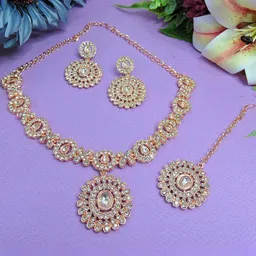 VATSALYA creation Rose Gold-Plated Artificial Stones Alloy Jewellery Set-image-19