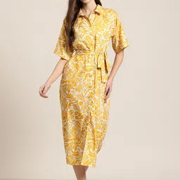 HERE&NOW Floral Print Shirt Midi Dress with Belt-picture-9