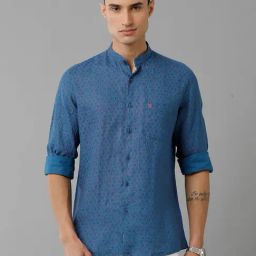 Linen Club Blue Regular Fit Printed Linen Shirt-image-26