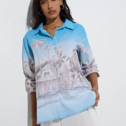 Utsa by Westside Blue Scenic-Inspired Cotton-Blend Tunic-image-32