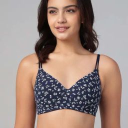 Clovia Blue Cotton Regular Fit Floral Print Bra-picture-20