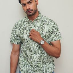 Mast & Harbour Abstract Printed Short Sleeves Spread Collar Cotton Shirt-image-65