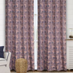 Saral Home Blue & Beige Set of 2 Floral Black Out Long Door Curtain-88