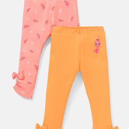 Babyoye Cotton Eco Conscious Full Length Eco Jiva Leggings Leaf Print Pack of 2 - Pink & Orange-image-81
