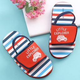 Cute Walk by Babyhug Slip On Striped Flip Flops Text Print - Red-image-12