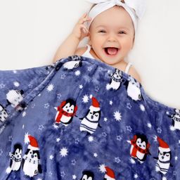 Babyhug Premium Penguin Print Coral Blanket- Navy Blue-image-70