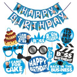 Wobbox Happy Birthday Props Happy Birthday Banner Boss Baby Theme Decoration Items Blue -  Pack Of 14-image-30