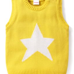 Babyhug Kitted Sleeveless Pullover Sweater with Star Design - Yellow-image-71
