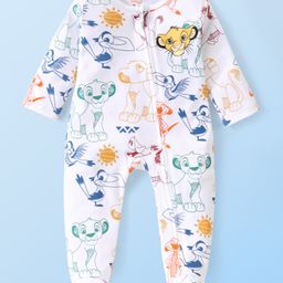 Babyhug Disney 100% Cotton Knit  Full Sleeve Sleep Suit with Lion King Graphics -White-image-59