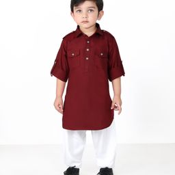 BAD BOYS Full Sleeves Solid Kurta With Pyjama Set - Maroon-image-32
