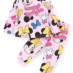 Babyhug Disney Cotton Knit Full Sleeves Night Suit With Minnie Mouse Print - Pink-picture-18