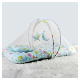 Polka Tots Elephant Print Cotton Sateen Mosquito Net Bed with Toys Dangling - Blue-picture-16