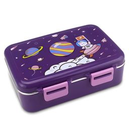 SCHOOLISH Thermal Insulated Lunch Box Leak Proof Tiffin Box 3 Compartment 304 Stainless Steel 550ML Lunch Box with Removable Inner Plate Reusable Food Containers Kids- PACK OF 1- COLOR MAY VARY-image-1