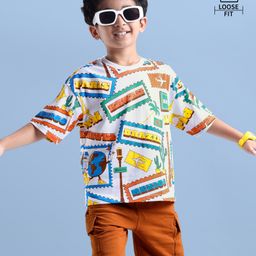 Ollington St. Cotton Knit Half Sleeves Printed T-Shirt & Knit Shorts Set - White & Brown-image-28
