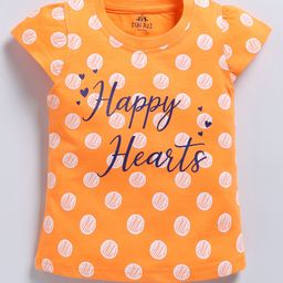 FUN A2Z Soft Cotton Sinker Cap Sleeves Polka Dots & Happy Hearts Text Printed Top - Orange-image-64