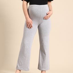 Blush 9 Cotton Solid High Waist Maternity Palazzo - Grey-image-90
