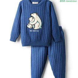 Babyoye Cotton Knit Full Sleeves Embroided Baby Sweater Set with Animal Design - Blue-image-44