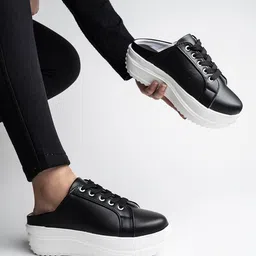 Shoetopia Lace Designed Slip On Sneakers - Black-picture-43