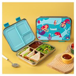 Basil Stainless Steel 3 Compartment Bento Neo Lunch Box for Kids, New & Improved, Easy to Open/Close Lunch Box - Aqua Mist-image-83
