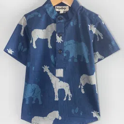 Hugsntugs Cotton Woven Half Sleeves Animals Printed Shirt - Navy Blue-picture-41