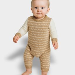 Mi Arcus Knit Full Sleeves Abstract Designed Sleepsuit - Brown & Off White-picture-5