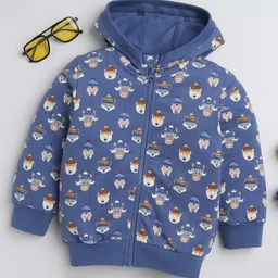 BABY NATION Knitted Knit Full Sleeves Animals Printed Hooded Light Winter Sweatshirt - Blue-picture-36