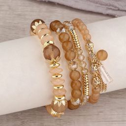 Shining Diva Fashion Set Of 4 Gold-Plated Artificial Stones And Beads Bracelet-image-45