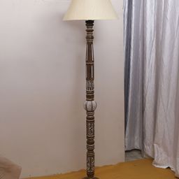 Devansh White & Brown Conical Open Snake Wooden Floor Lamp image 2