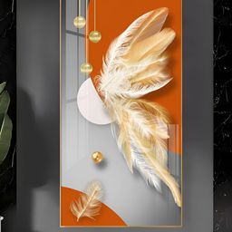THE NEXT DECOR Whimsical Feather Glass Finish Vertical Wall Art-image-79