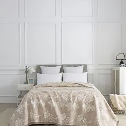 URBAN DREAM White & Brown Printed Cotton Leaves Wave Double Queen Bed Cover-picture-38