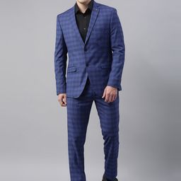 Theme Men Blue Checked 2 Piece Casual  Suit-image-6
