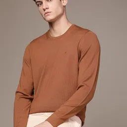 Calvin Klein Jeans Men Brown Solid Crew Neck Pullover Sweater-image-30