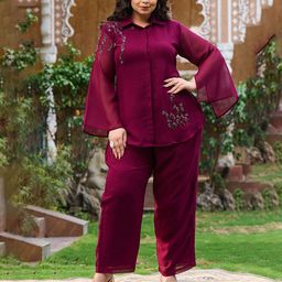 PrettyPlus by Desinoor.com Plus Size Embellished Georgette Co-Ords-image-39