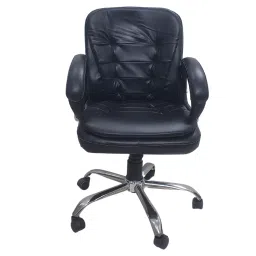 KVS India Black Mid Back Heavy Double Cushion Leatherette Office Chair-image-61
